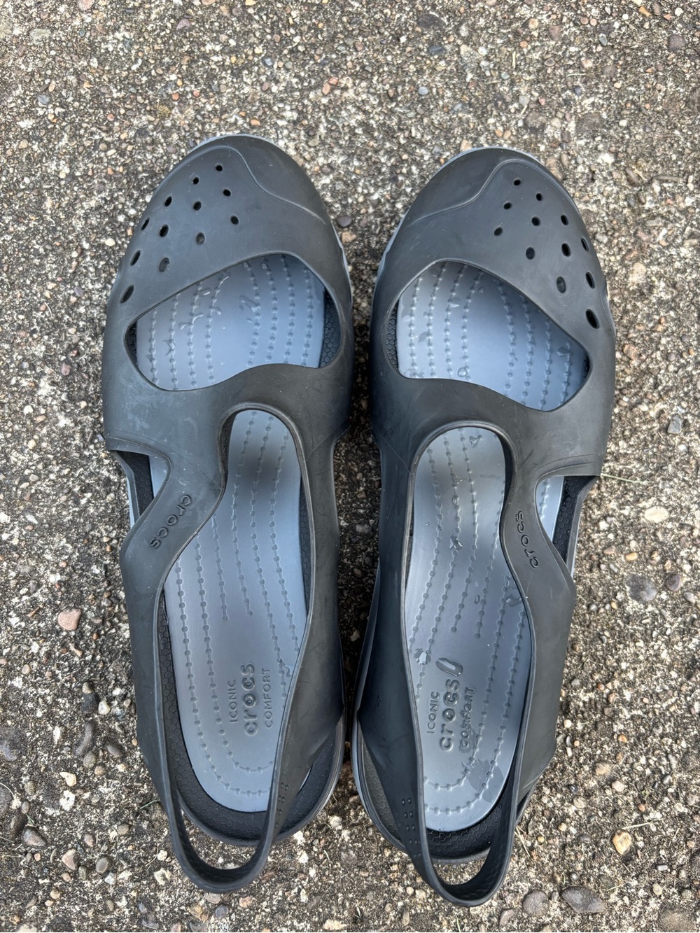 Crocs Women’s Slingback Sandals Black/Gray Rubber Slip On Casual US 9